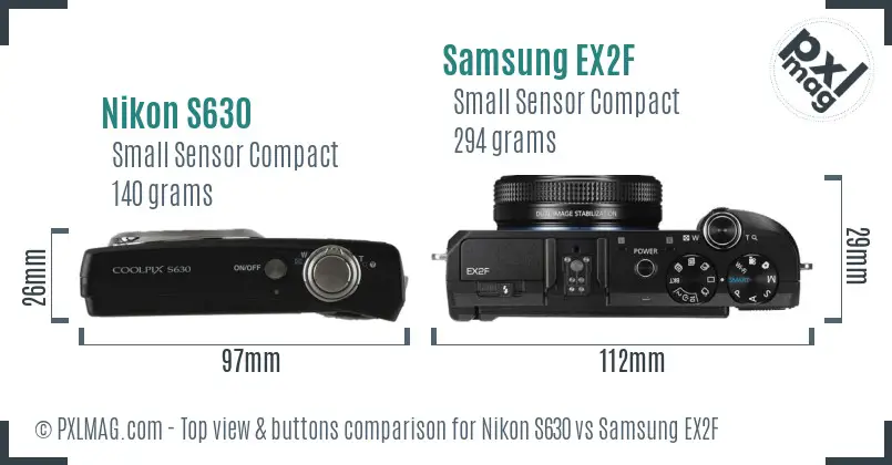 Nikon S630 vs Samsung EX2F top view buttons comparison