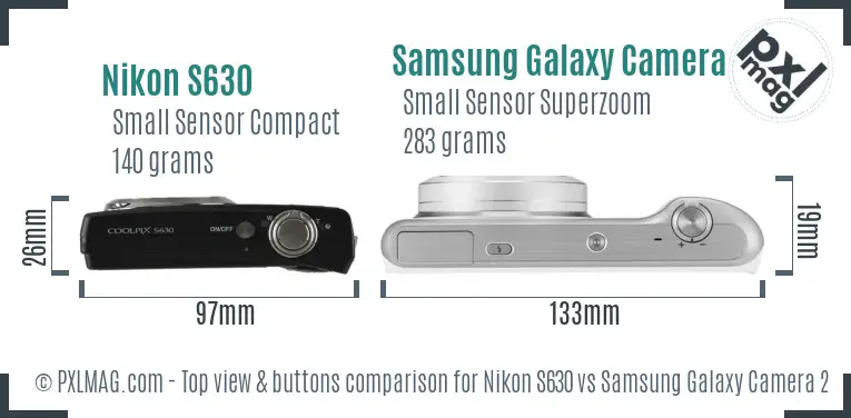 Nikon S630 vs Samsung Galaxy Camera 2 top view buttons comparison