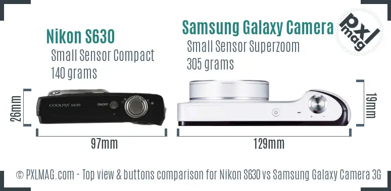 Nikon S630 vs Samsung Galaxy Camera 3G top view buttons comparison
