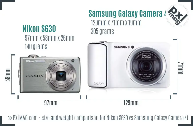 Nikon S630 vs Samsung Galaxy Camera 4G size comparison