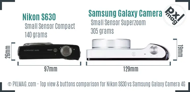 Nikon S630 vs Samsung Galaxy Camera 4G top view buttons comparison