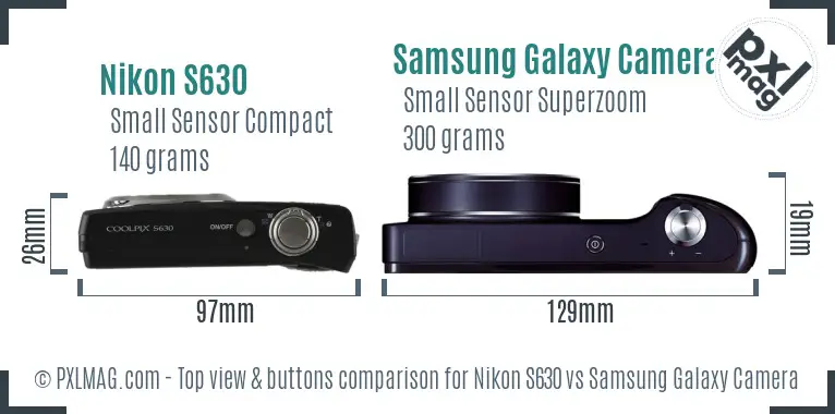 Nikon S630 vs Samsung Galaxy Camera top view buttons comparison