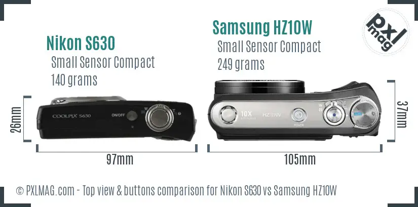 Nikon S630 vs Samsung HZ10W top view buttons comparison