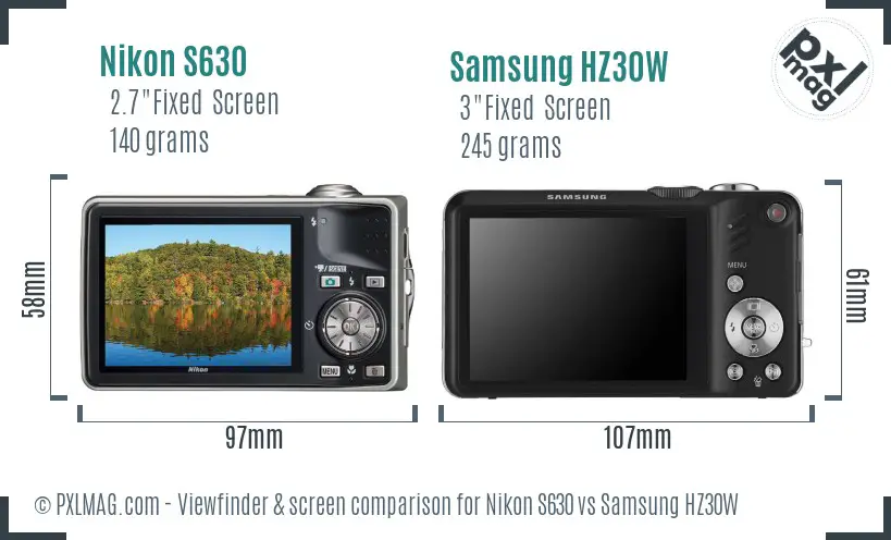 Nikon S630 vs Samsung HZ30W Screen and Viewfinder comparison Nikon S630 vs Samsung HZ30W Screen and Viewfinder comparison