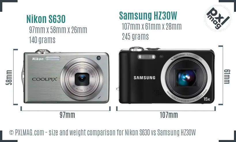 Nikon S630 vs Samsung HZ30W size comparison Nikon S630 vs Samsung HZ30W size comparison