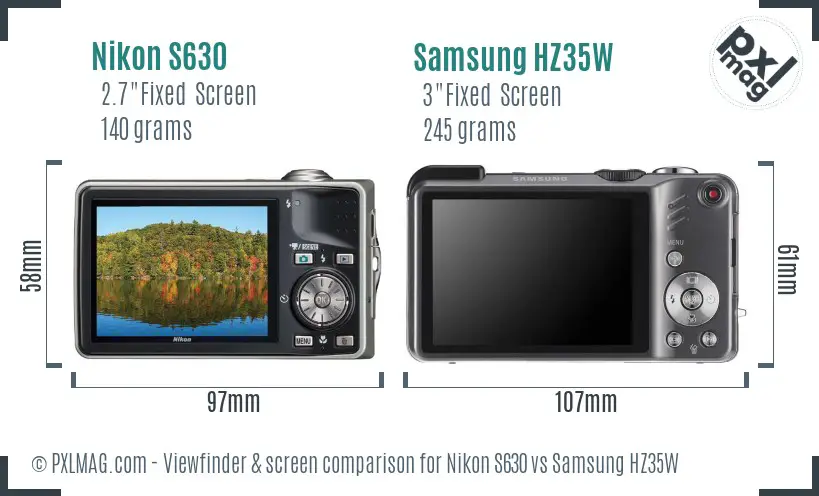 Nikon S630 vs Samsung HZ35W Screen and Viewfinder comparison