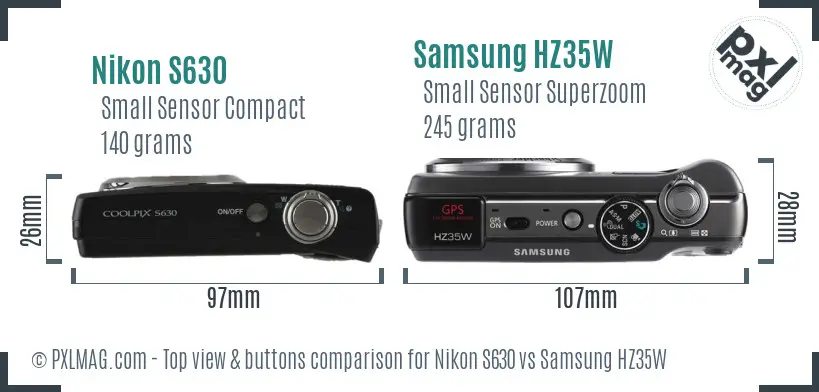 Nikon S630 vs Samsung HZ35W top view buttons comparison