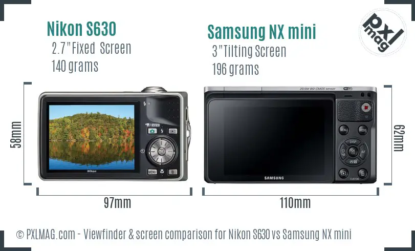 Nikon S630 vs Samsung NX mini Screen and Viewfinder comparison