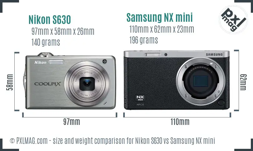 Nikon S630 vs Samsung NX mini size comparison