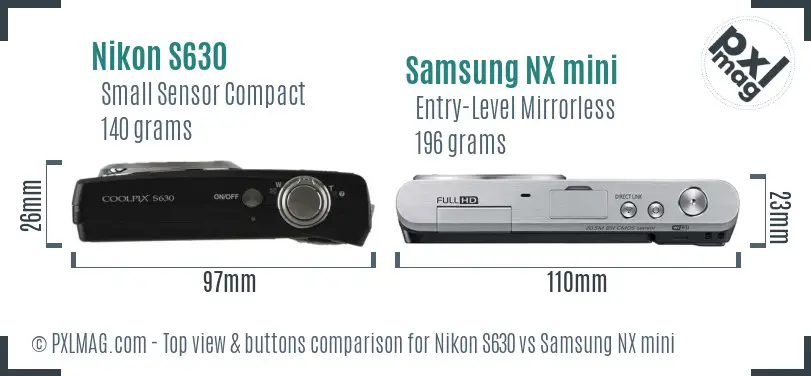 Nikon S630 vs Samsung NX mini top view buttons comparison