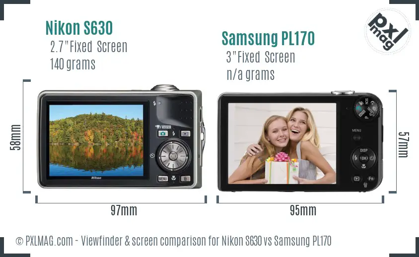 Nikon S630 vs Samsung PL170 Screen and Viewfinder comparison