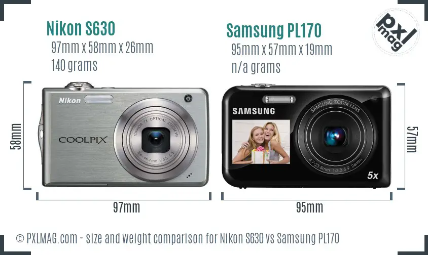Nikon S630 vs Samsung PL170 size comparison