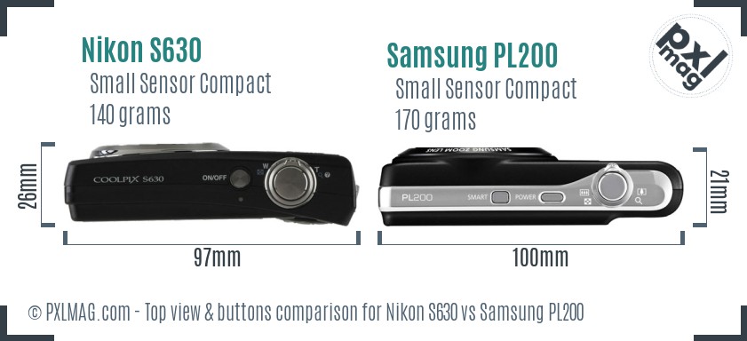 Nikon S630 vs Samsung PL200 top view buttons comparison