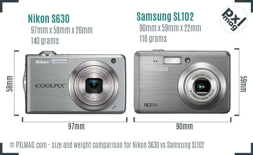 Nikon S630 vs Samsung SL102 size comparison