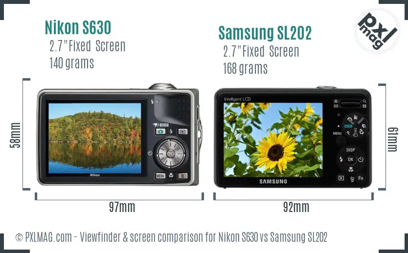 Nikon S630 vs Samsung SL202 Screen and Viewfinder comparison