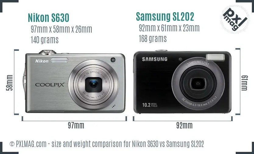 Nikon S630 vs Samsung SL202 size comparison
