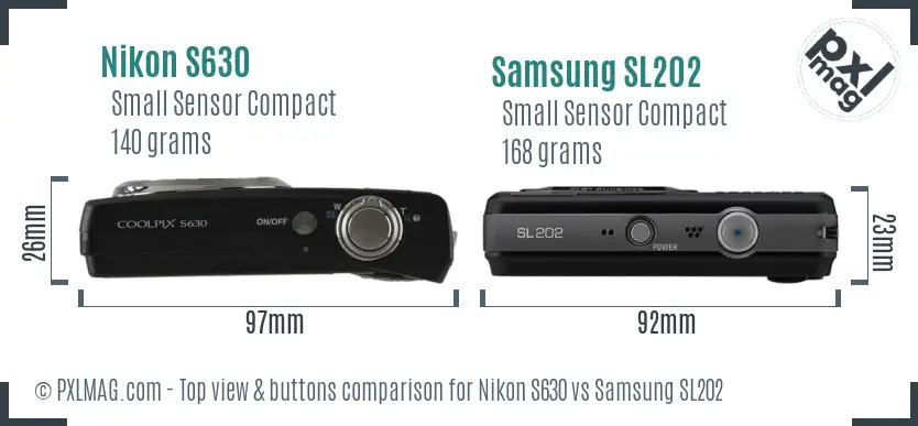 Nikon S630 vs Samsung SL202 top view buttons comparison