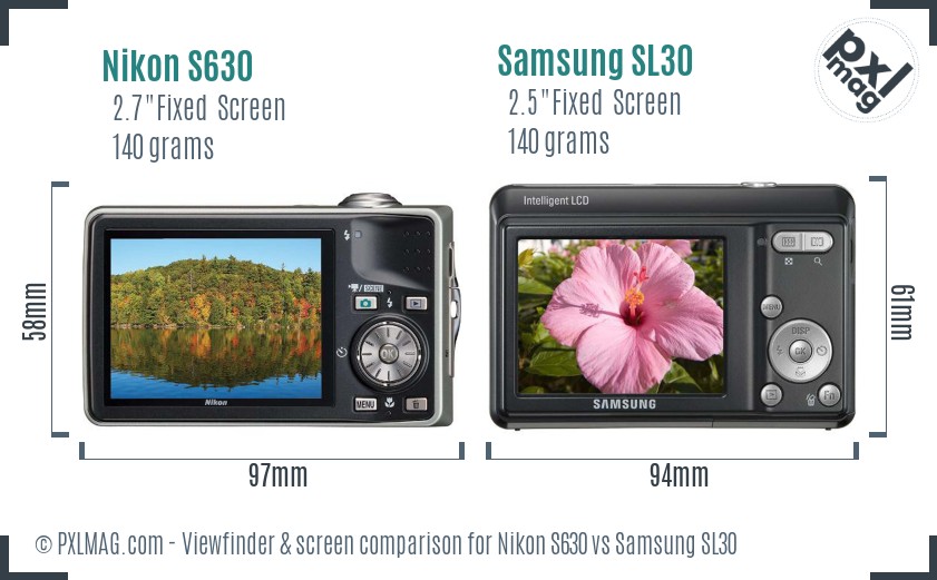 Nikon S630 vs Samsung SL30 Screen and Viewfinder comparison