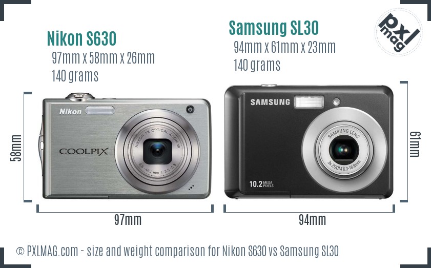 Nikon S630 vs Samsung SL30 size comparison Nikon S630 vs Samsung SL30 size comparison