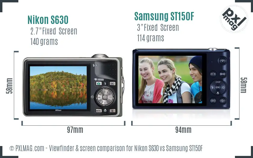 Nikon S630 vs Samsung ST150F Screen and Viewfinder comparison