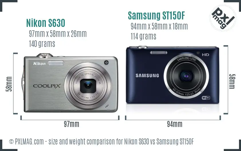 Nikon S630 vs Samsung ST150F size comparison