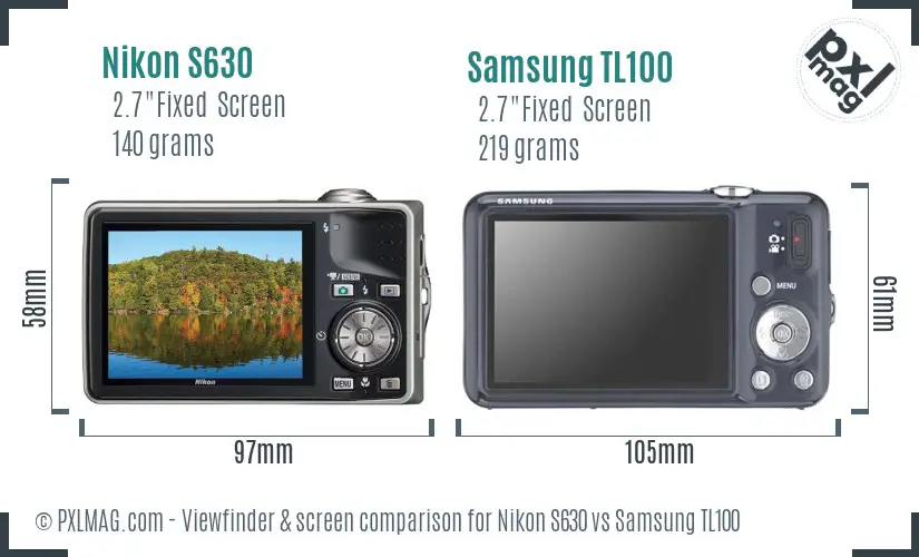 Nikon S630 vs Samsung TL100 Screen and Viewfinder comparison