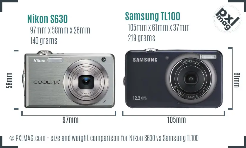 Nikon S630 vs Samsung TL100 size comparison