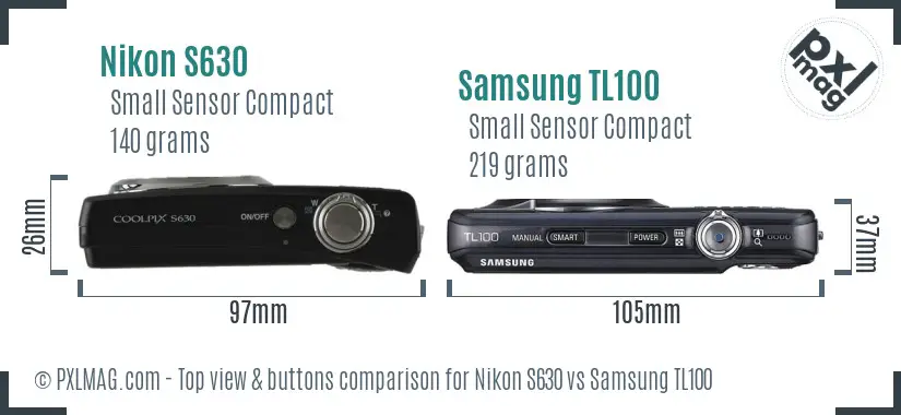 Nikon S630 vs Samsung TL100 top view buttons comparison