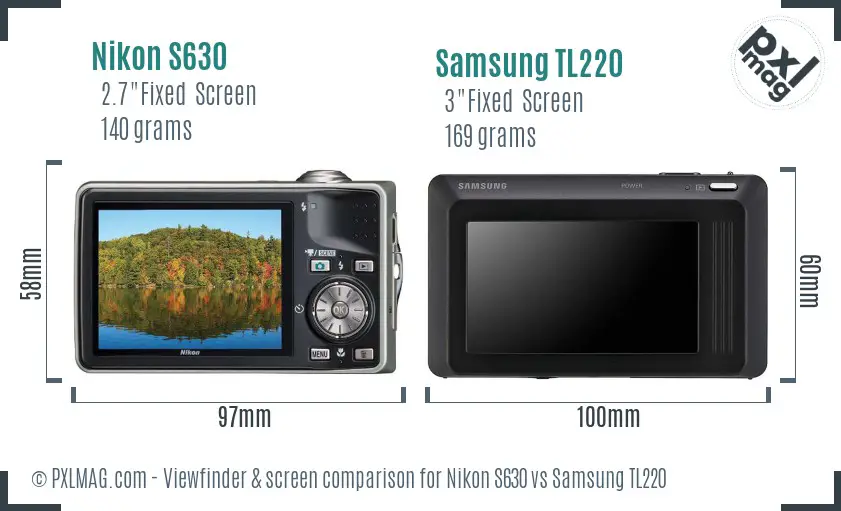 Nikon S630 vs Samsung TL220 Screen and Viewfinder comparison