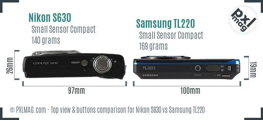 Nikon S630 vs Samsung TL220 top view buttons comparison