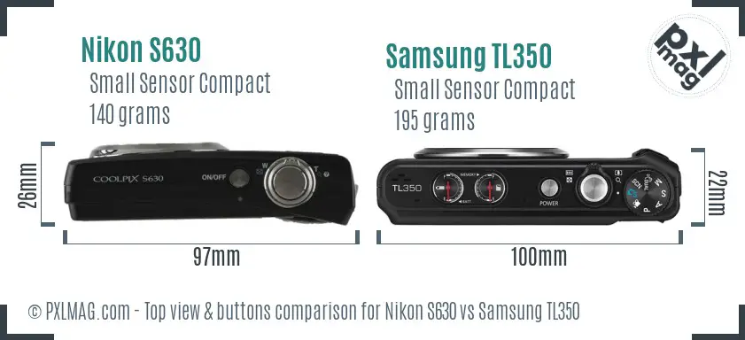 Nikon S630 vs Samsung TL350 top view buttons comparison