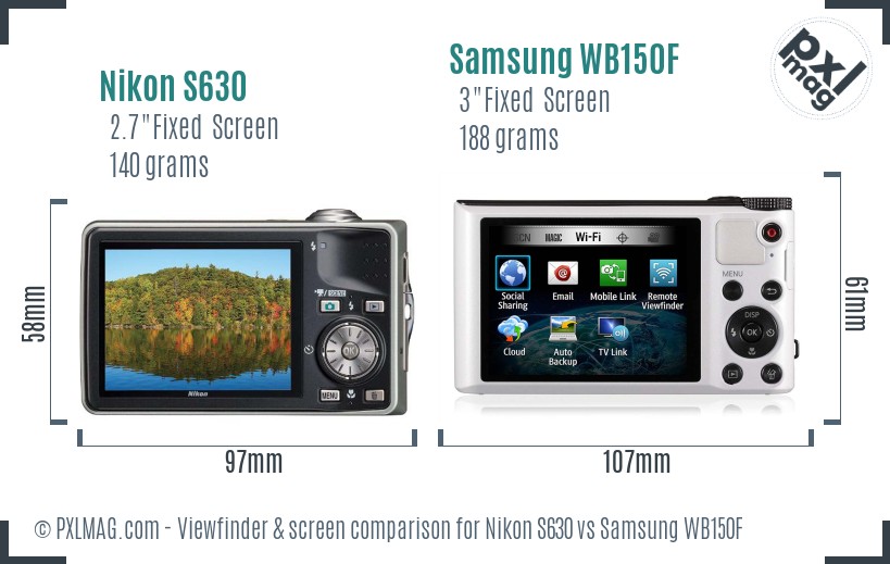 Nikon S630 vs Samsung WB150F Screen and Viewfinder comparison