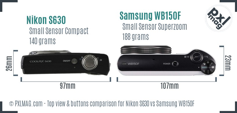Nikon S630 vs Samsung WB150F top view buttons comparison