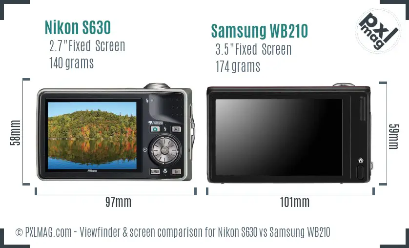 Nikon S630 vs Samsung WB210 Screen and Viewfinder comparison