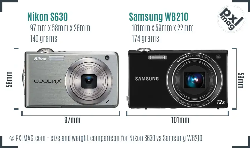 Nikon S630 vs Samsung WB210 size comparison