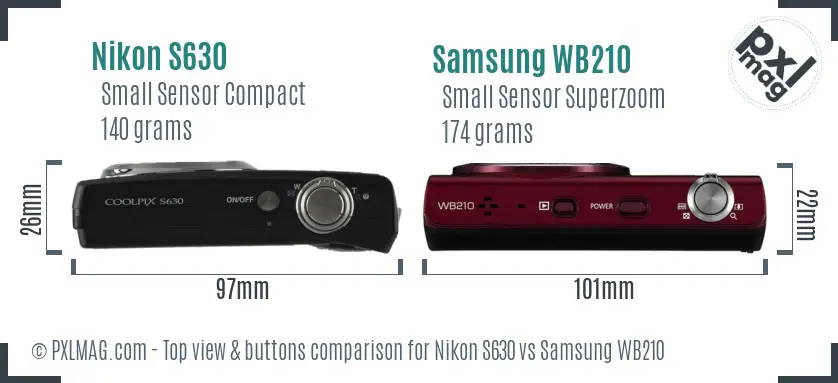 Nikon S630 vs Samsung WB210 top view buttons comparison