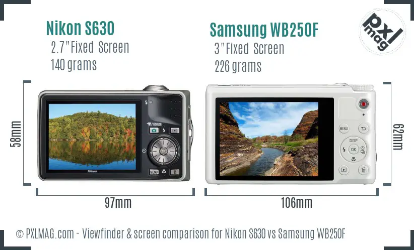 Nikon S630 vs Samsung WB250F Screen and Viewfinder comparison