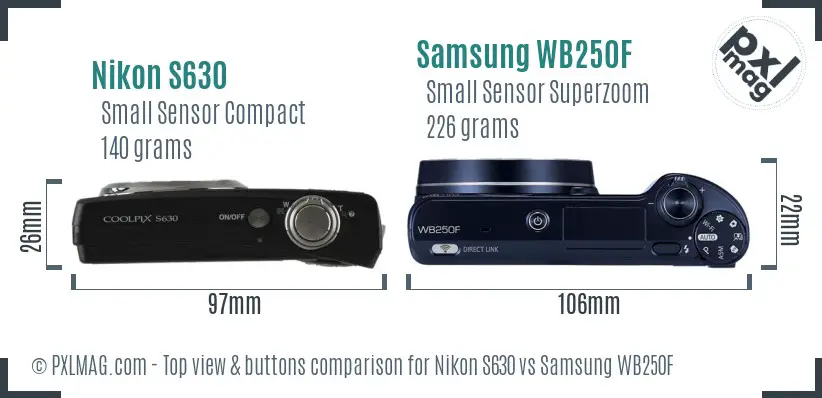 Nikon S630 vs Samsung WB250F top view buttons comparison
