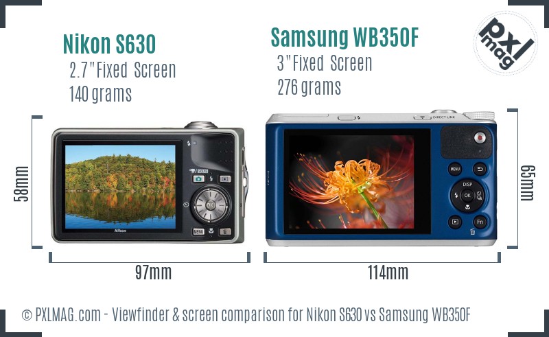 Nikon S630 vs Samsung WB350F Screen and Viewfinder comparison