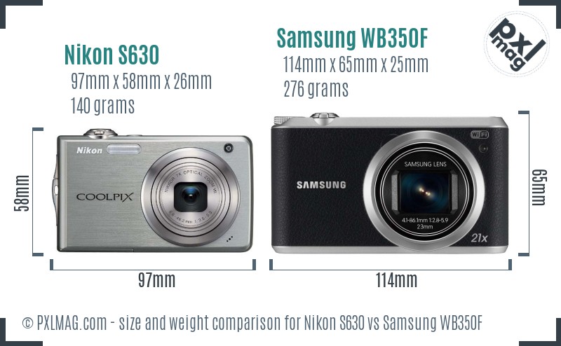 Nikon S630 vs Samsung WB350F size comparison