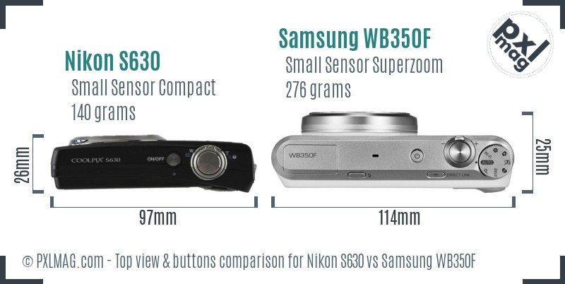 Nikon S630 vs Samsung WB350F top view buttons comparison