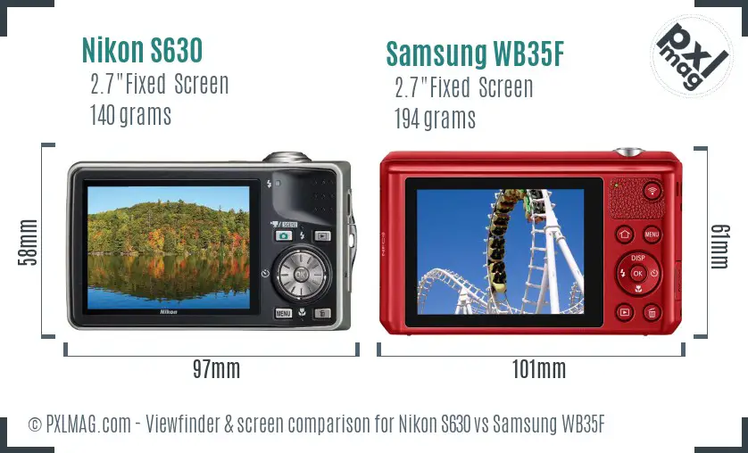 Nikon S630 vs Samsung WB35F Screen and Viewfinder comparison