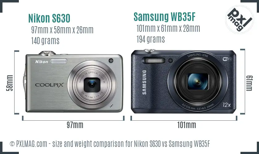 Nikon S630 vs Samsung WB35F size comparison