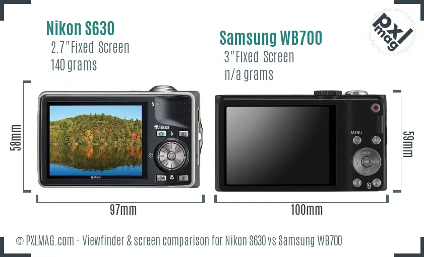 Nikon S630 vs Samsung WB700 Screen and Viewfinder comparison