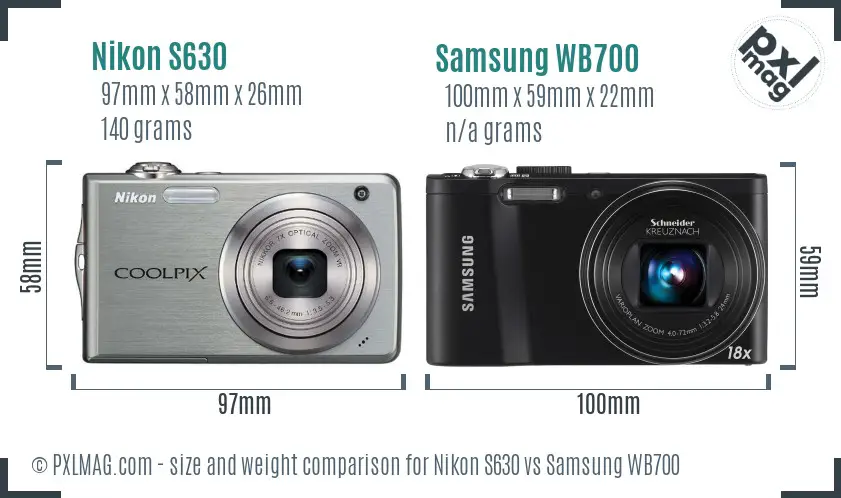 Nikon S630 vs Samsung WB700 size comparison