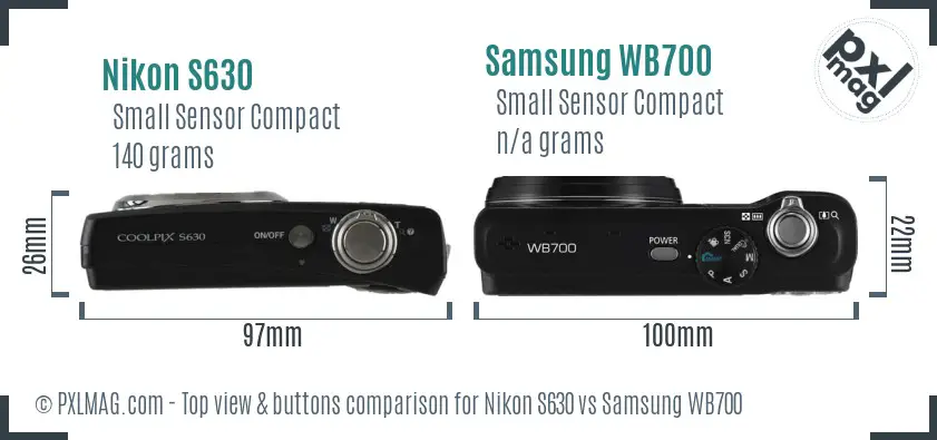 Nikon S630 vs Samsung WB700 top view buttons comparison