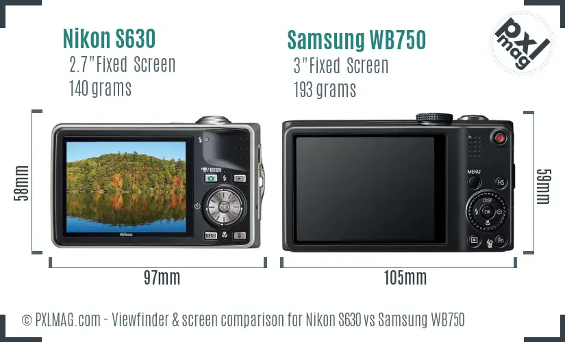 Nikon S630 vs Samsung WB750 Screen and Viewfinder comparison