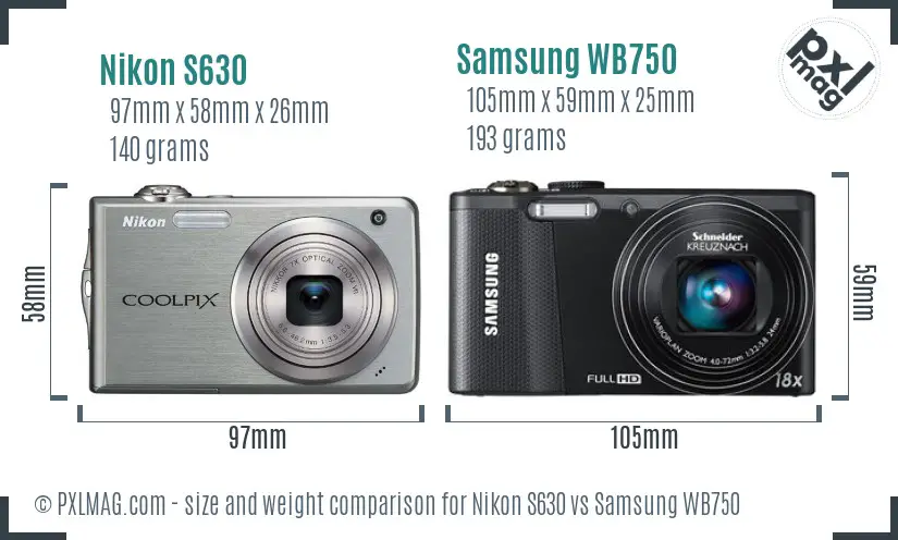 Nikon S630 vs Samsung WB750 size comparison
