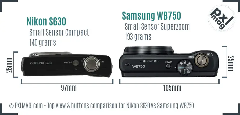 Nikon S630 vs Samsung WB750 top view buttons comparison