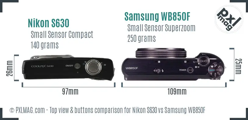 Nikon S630 vs Samsung WB850F top view buttons comparison Nikon S630 vs Samsung WB850F top view buttons comparison